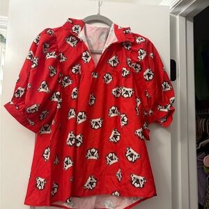 Red Bulldog Print Blouse